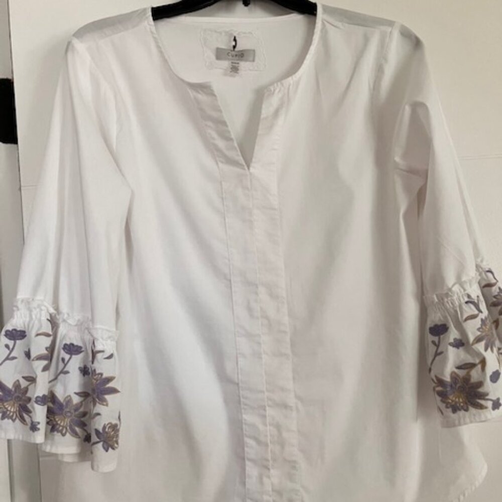 Cupio White Poplin Shirt with Embroidered Cuff - Medium